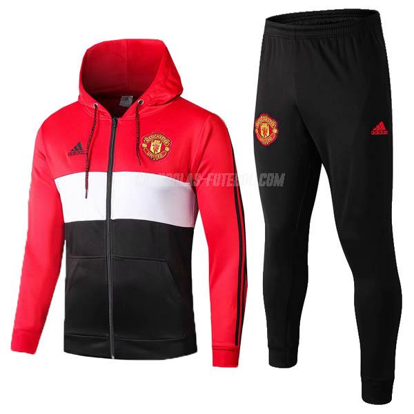adidas sweatshirt com carapuço manchester united vermelho preto 2019-2020